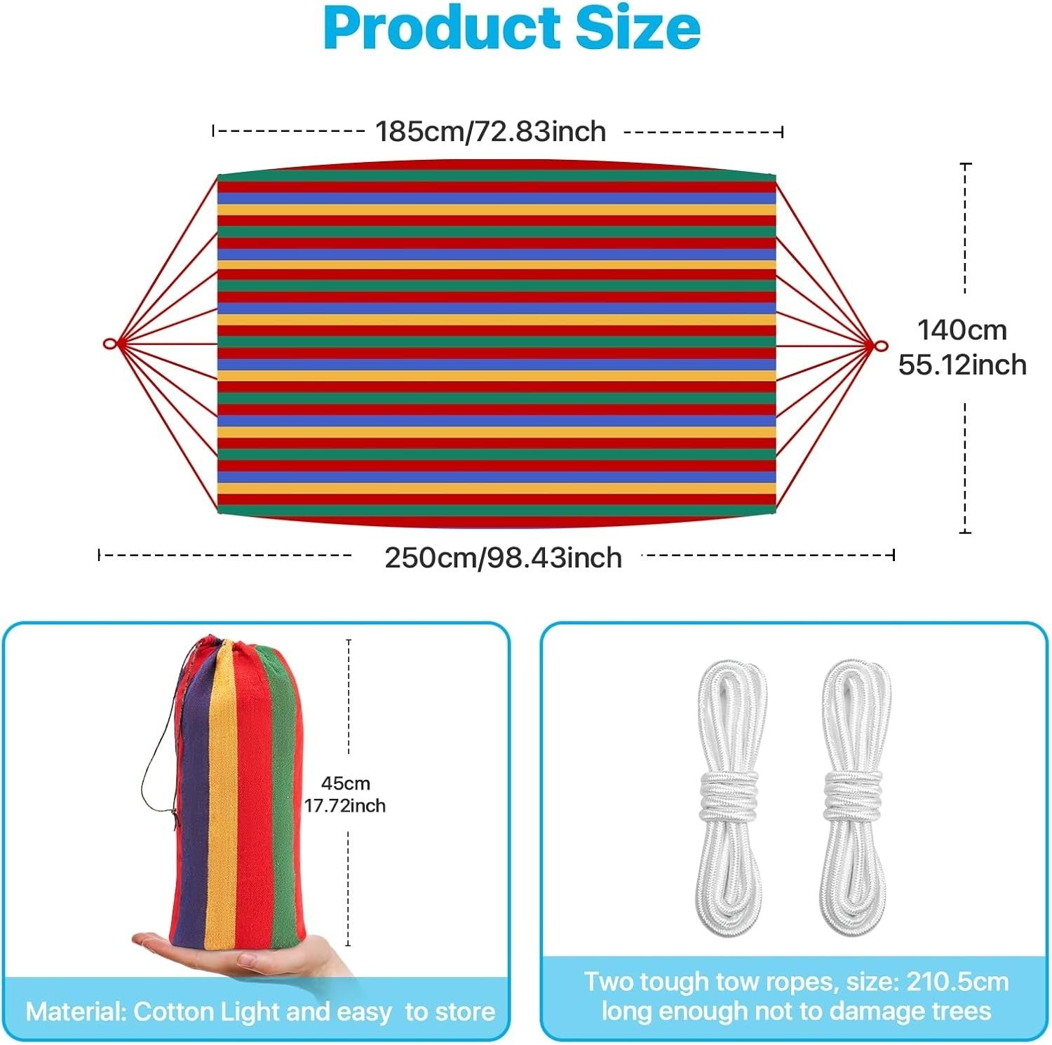 Portable Outdoor Camping Hammock Swing 190x150 cm with 150kg Load Capacity
