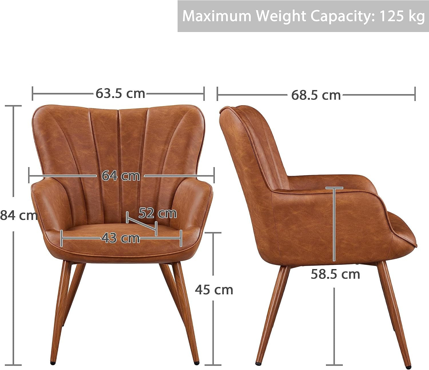 Retro Brown PU Leather Tub Chair Curved Back Accent Armchair