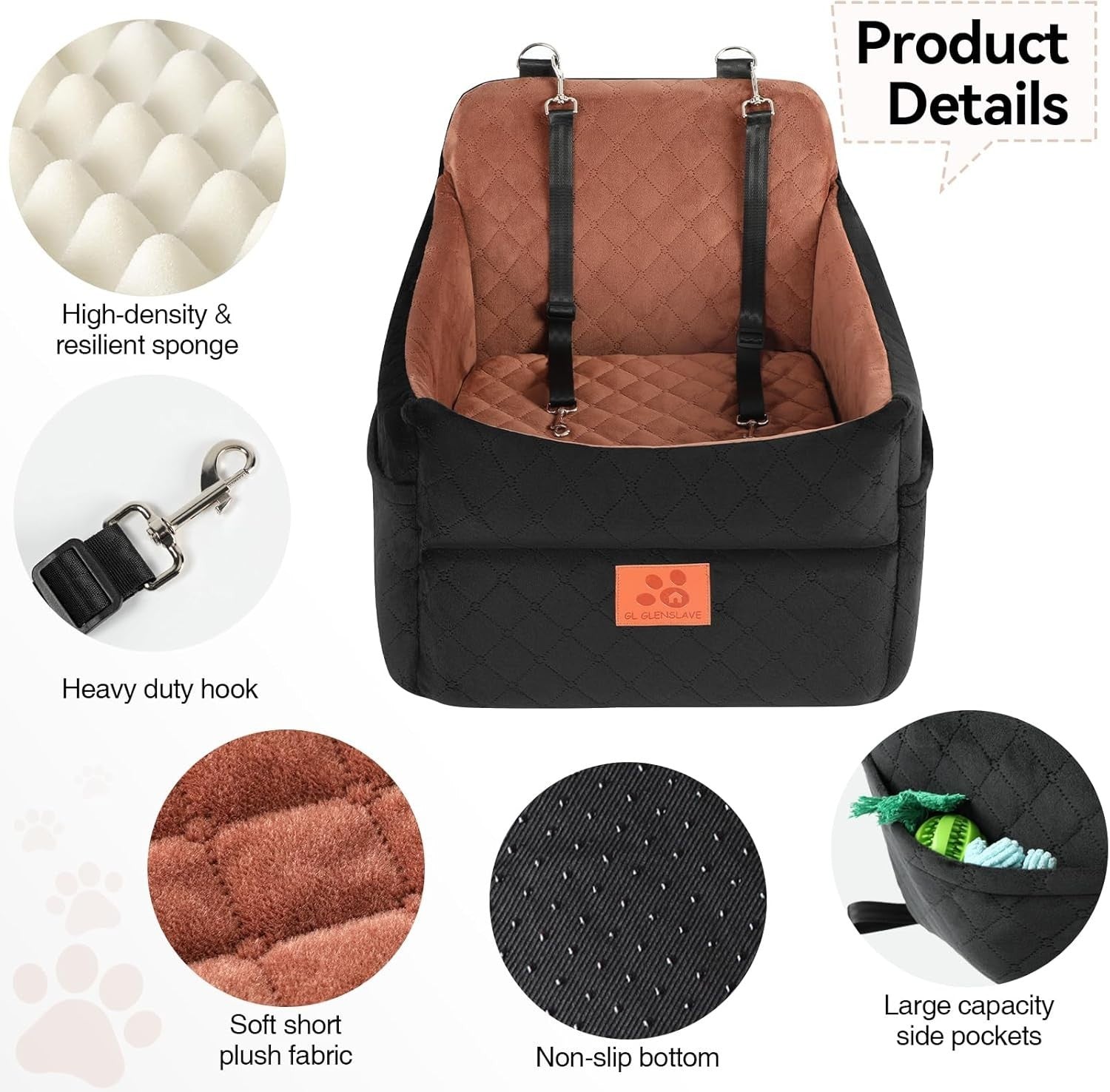 Memory Foam Dog Car Booster Seat Washable Travel Bed Up to 35lbs
