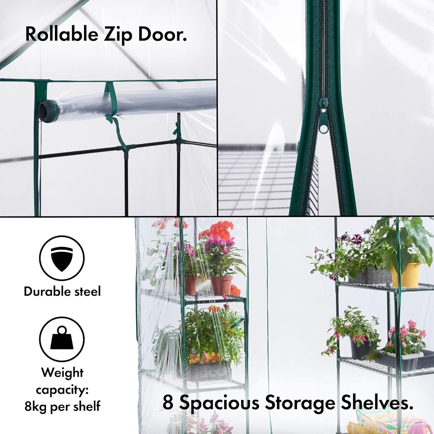 Walk-In Greenhouse with 6 Shelves | Weatherproof PVC Cover | Steel Frame