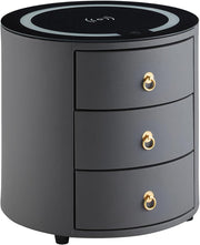 Luxury Round Bedside Table with Wireless Charging, LED Light & 3 Drawers