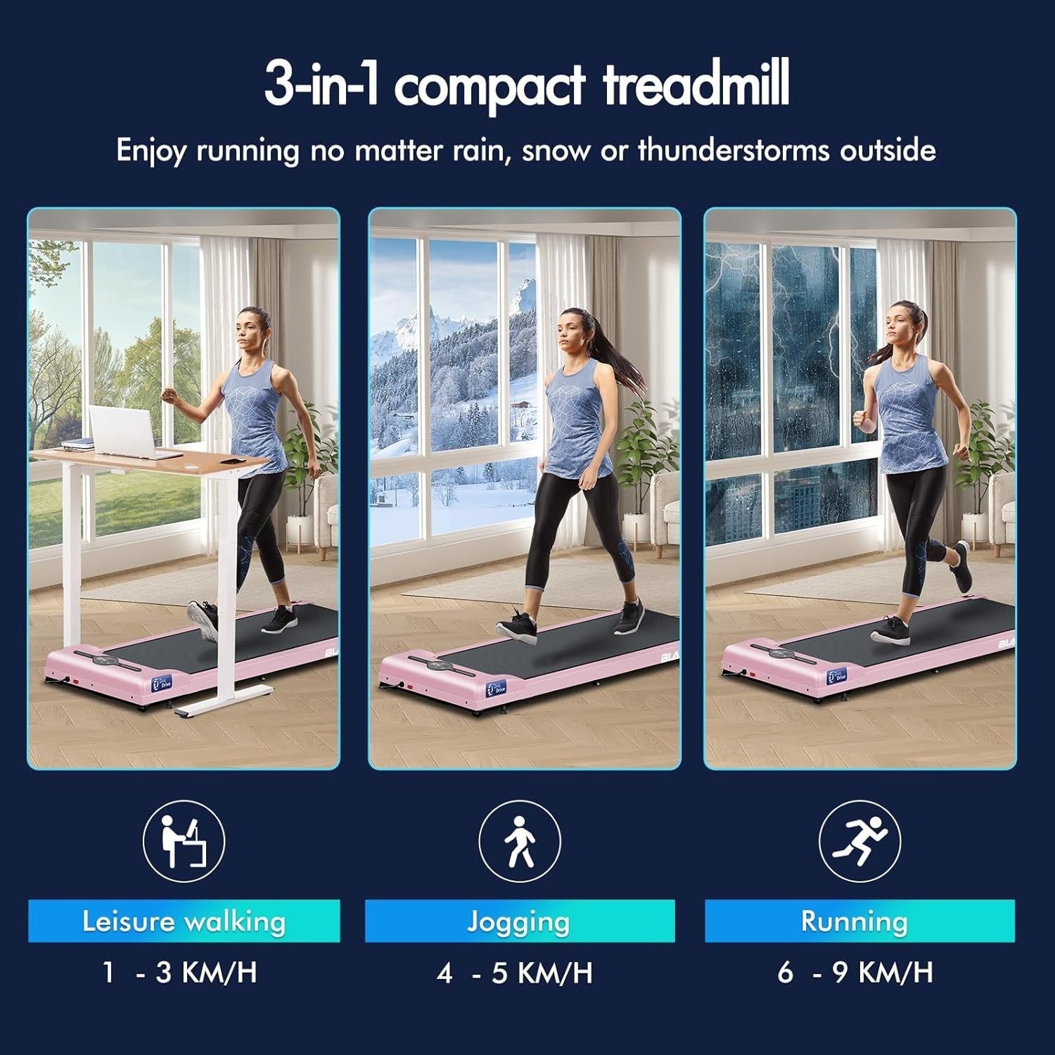 9% Incline Under Desk Treadmill 2.2HP Home Running Machine w/ LED