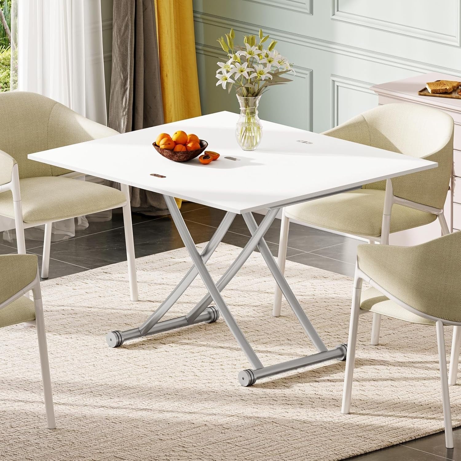 White Height Adjustable Multifunction Coffee & Dining Table, 100x57cm