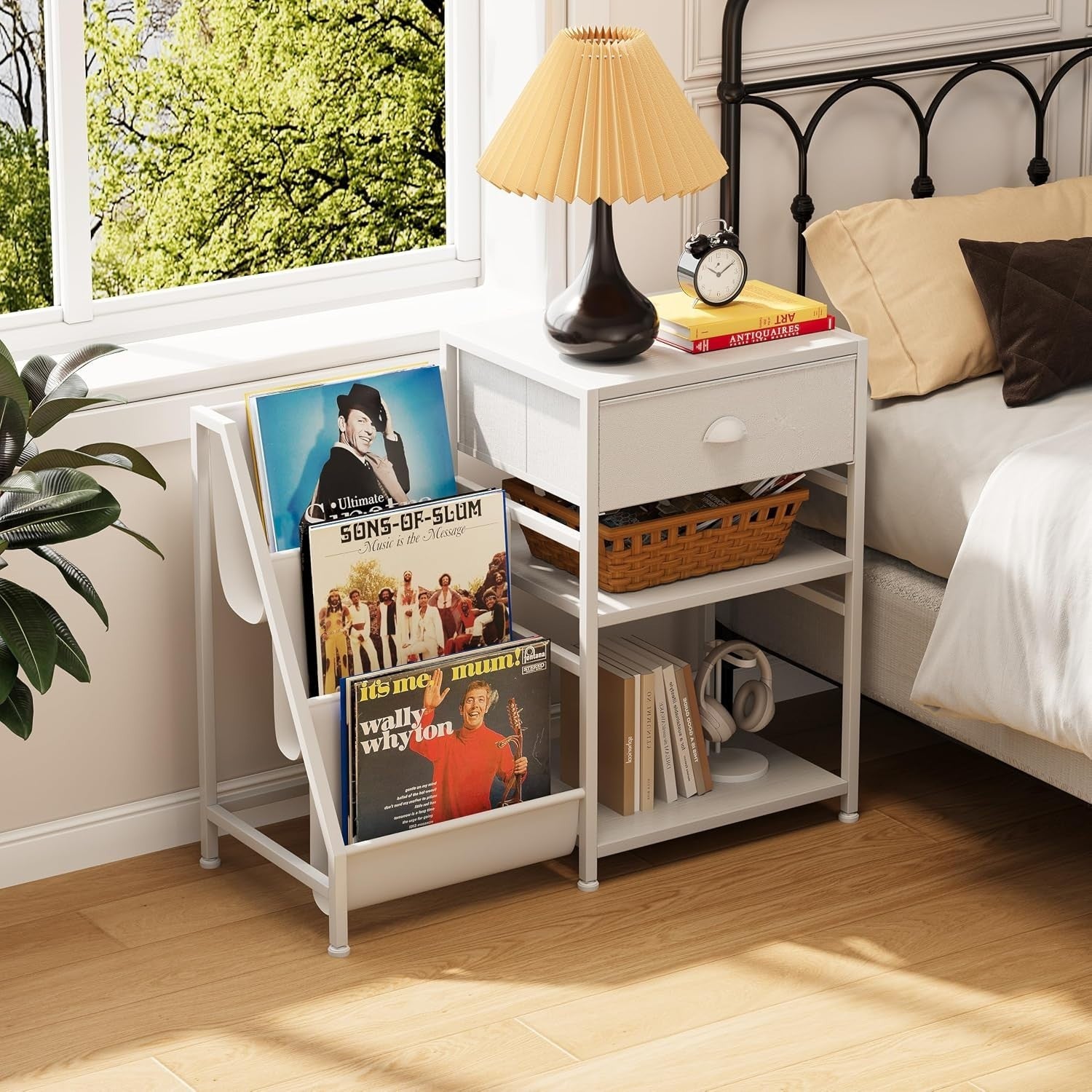 Vinyl Record Player Stand Storage Cabinet Holds 280 Albums White