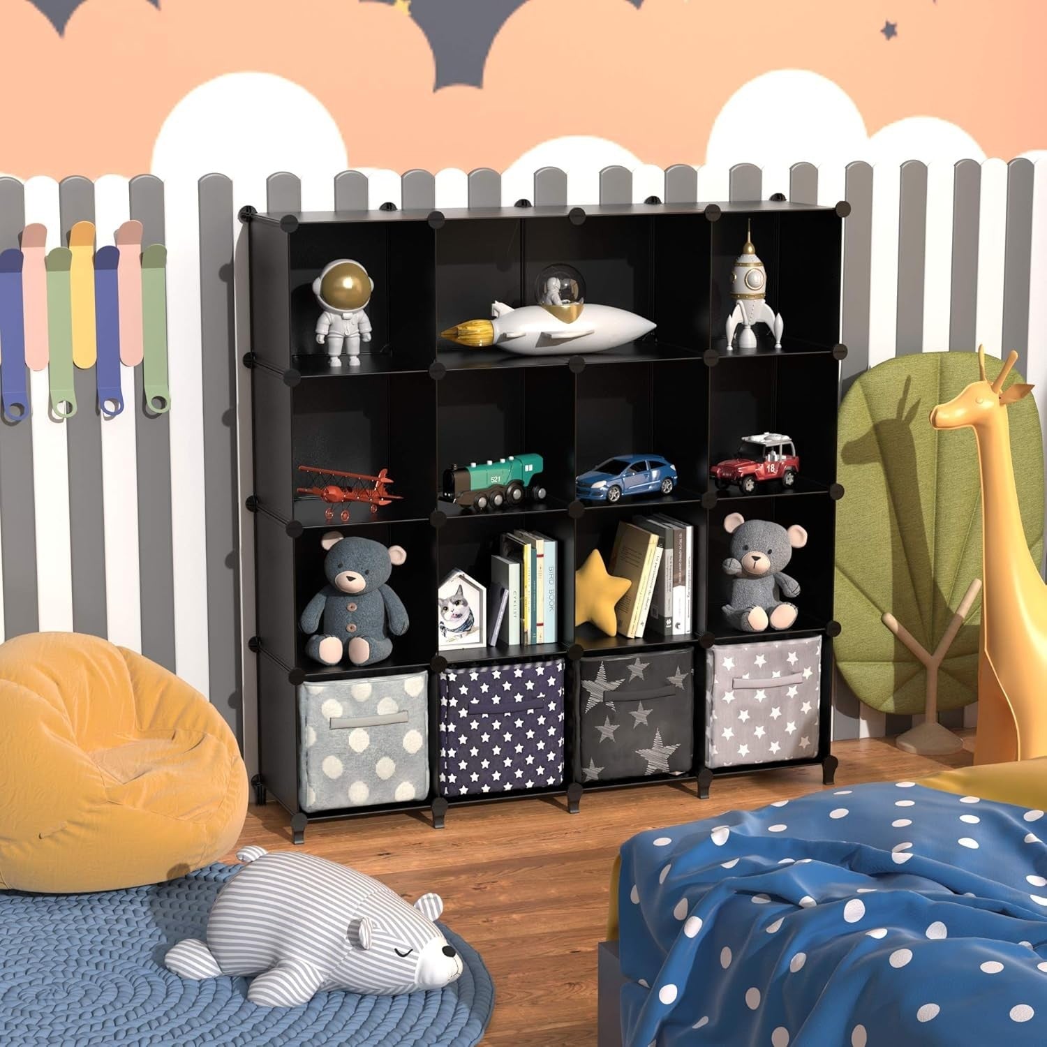 16-Cube Storage Unit Bookshelf – Modular DIY Shelves for Toys, Clothes, Books