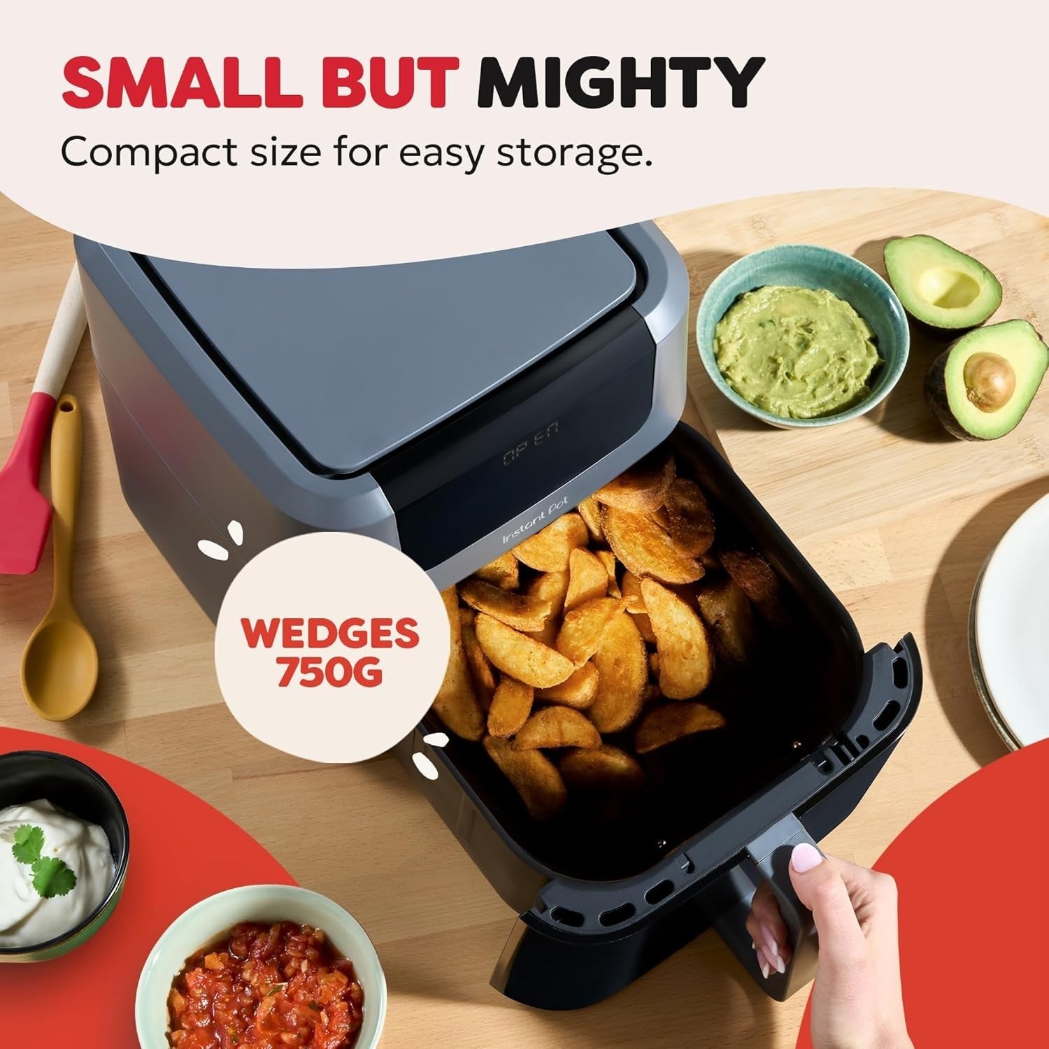 5L Compact Dual Window Air Fryer 4-in-1 Bake Reheat Dehydrate Easy Clean Grey