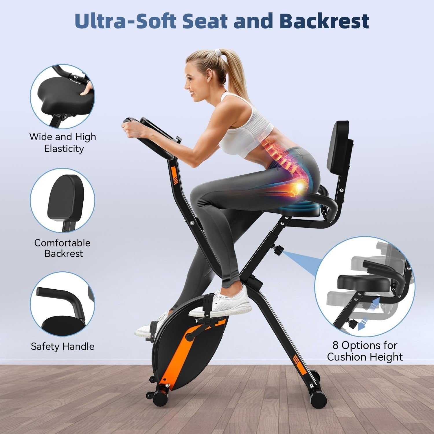 Foldable Exercise Bike 16-Level Magnetic Resistance w/ LCD & Backrest Seat