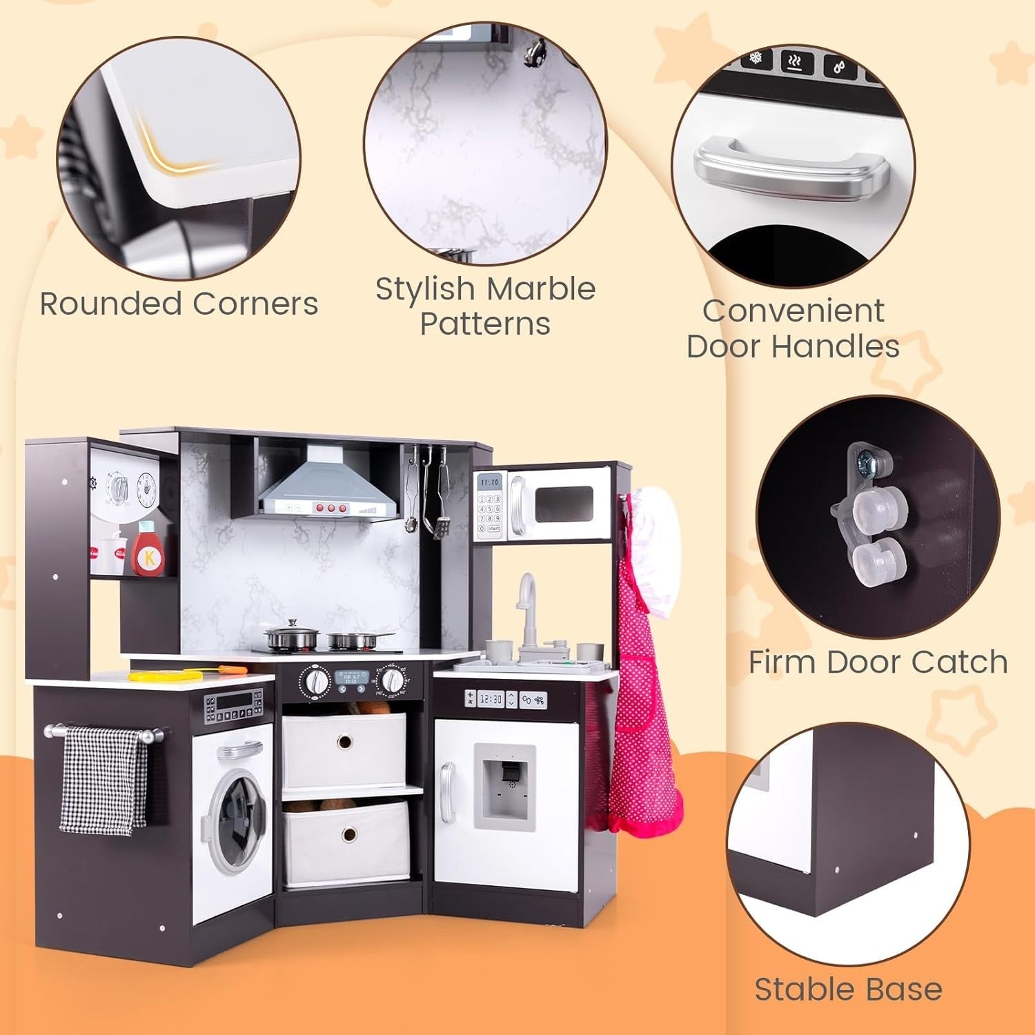 Kids Corner Play Kitchen w/ Lights Sounds Running Water Coffee Set