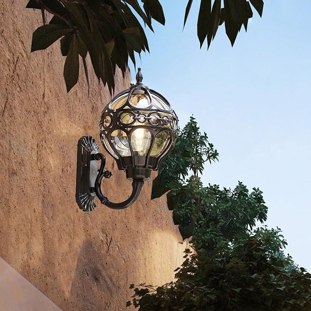 Vintage Outdoor Wall Lantern – Waterproof Black Glass Sconce Light