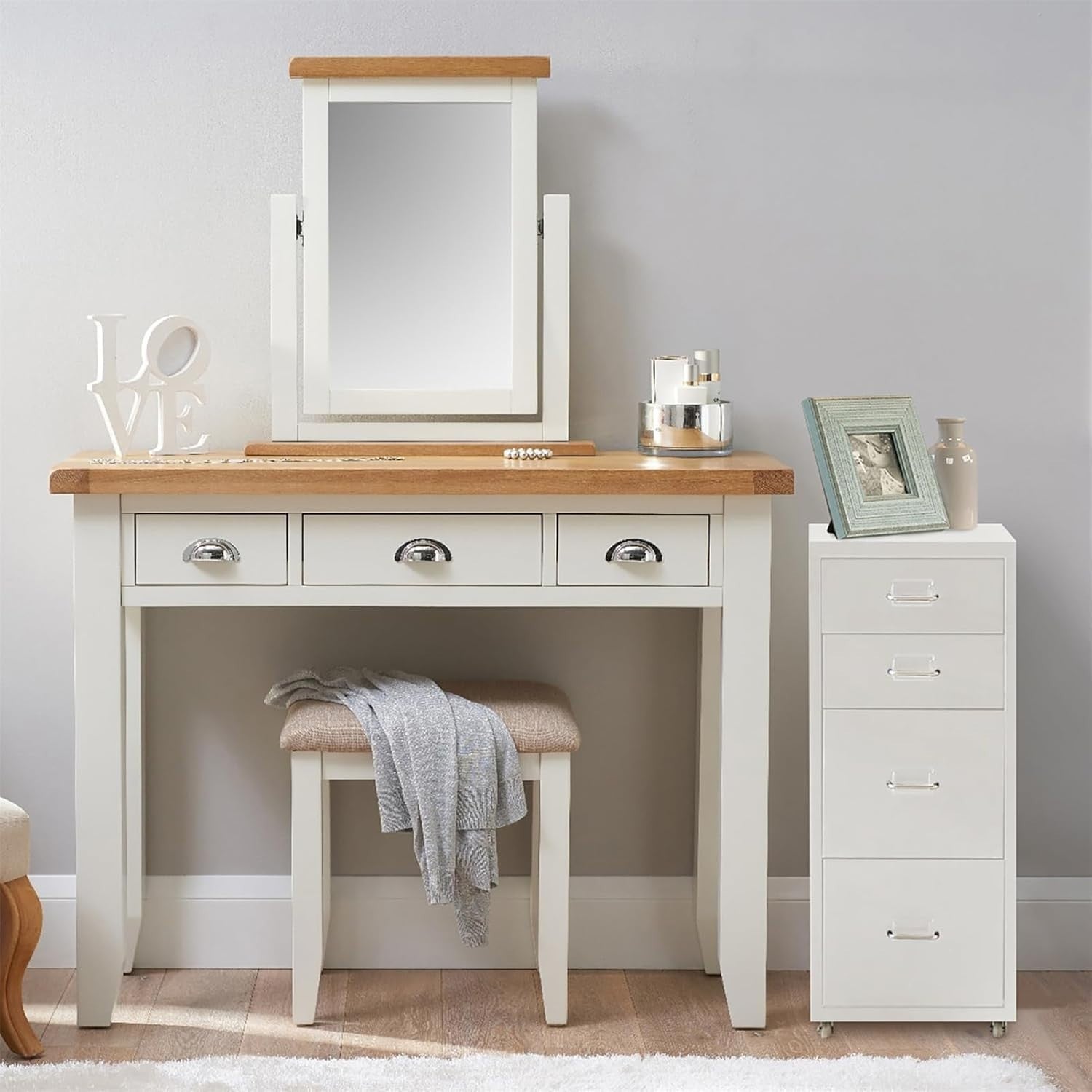 Silver White Mobile Filing Cabinet 4 Drawer 68cm Rolling Office
