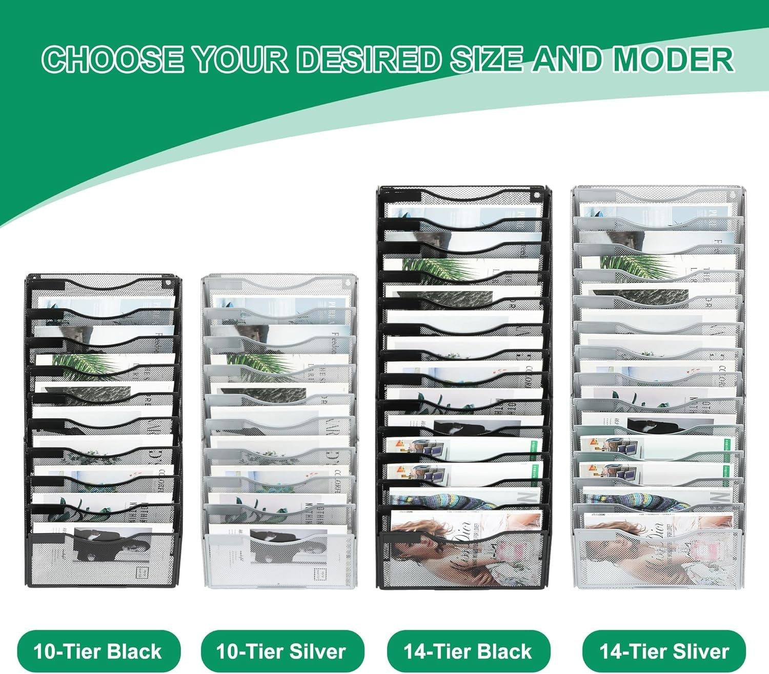 Wall-Mounted 10-Pocket Metal Desk Organizer | Vertical File & Magazine Rack