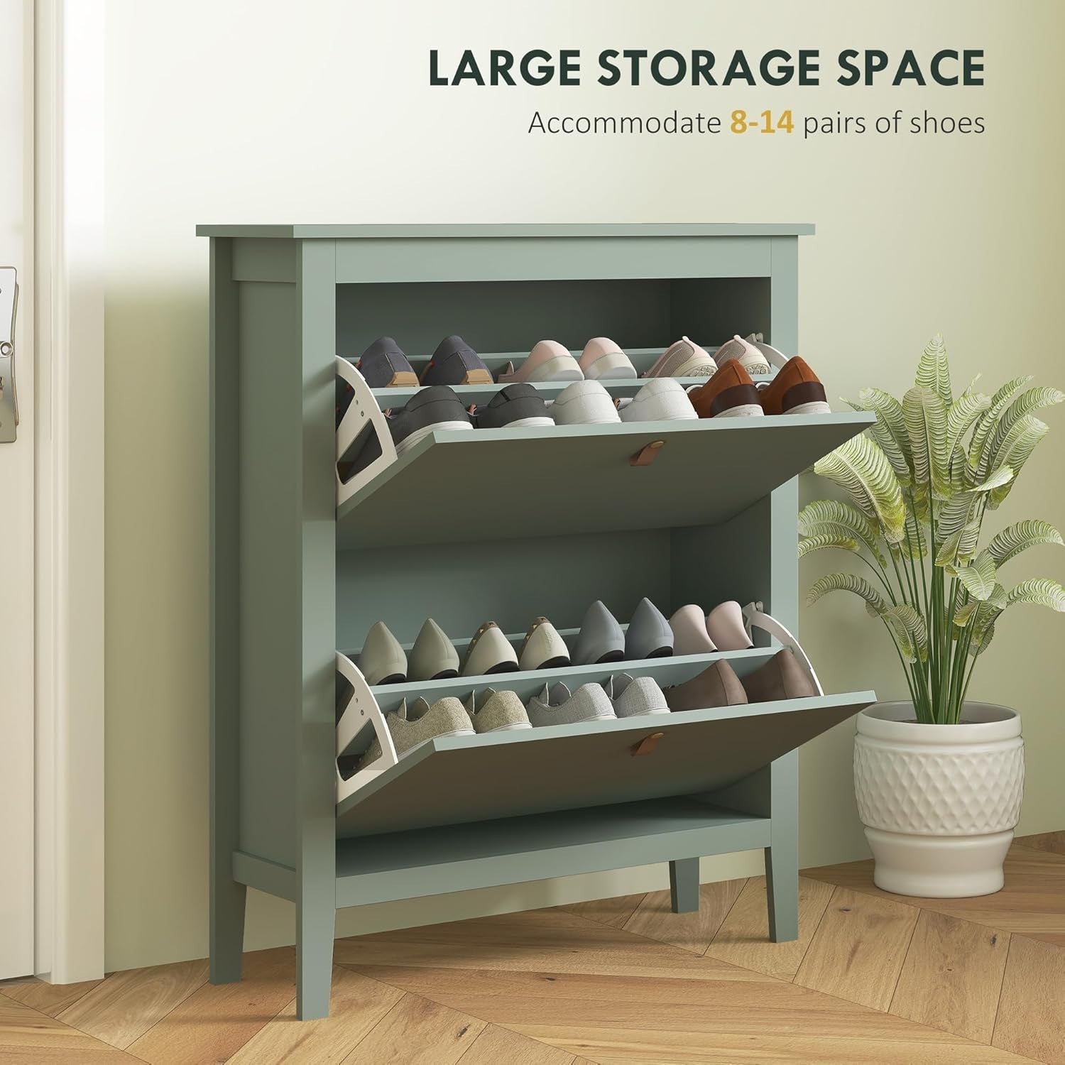 Narrow 2 Drawer Shoe Cabinet with Flip Doors & Adjustable Shelves 80x24x95cm