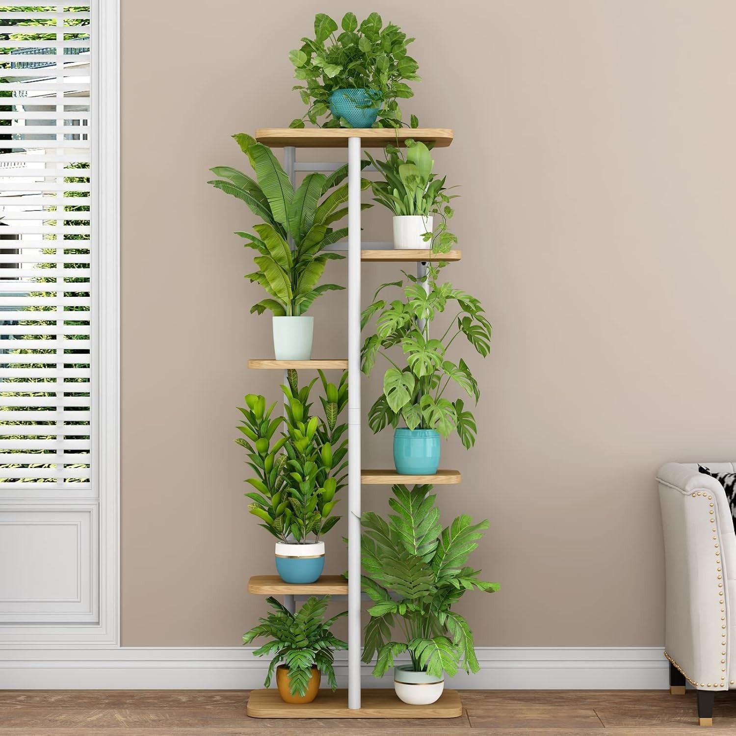 6 Tier Metal Plant Stand Indoor 7 Pot Flower Rack Corner Display Shelf for Home