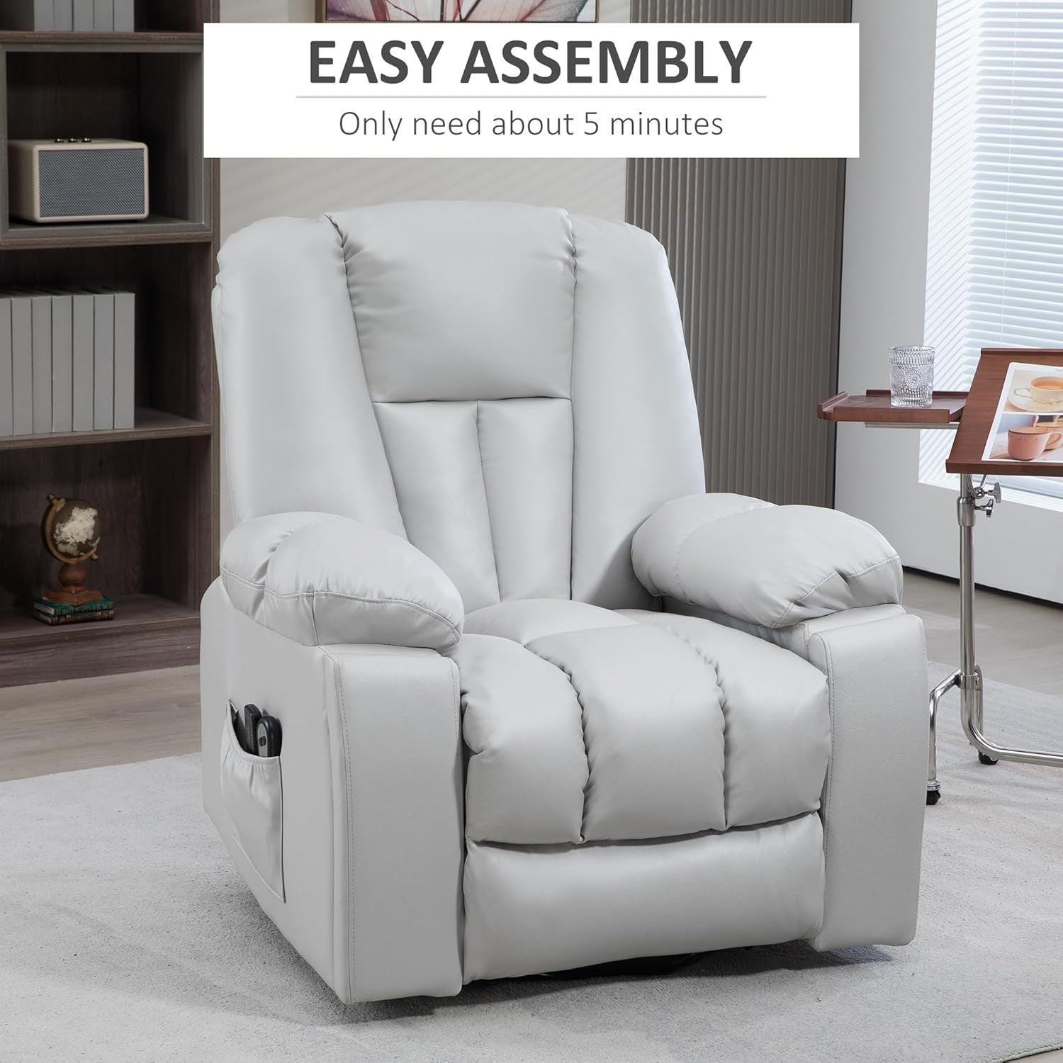 Lift Recliner Chair for Elderly w/ Massage 135° Recline Cup Holder Light Grey