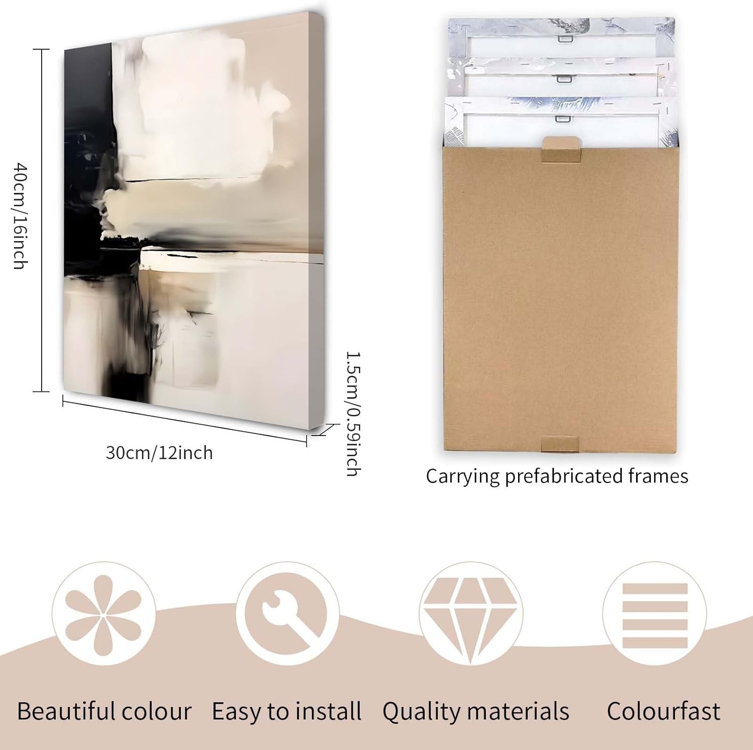 Modern Abstract Canvas Wall Art Set of 3 Framed Prints Minimalist Home Decor