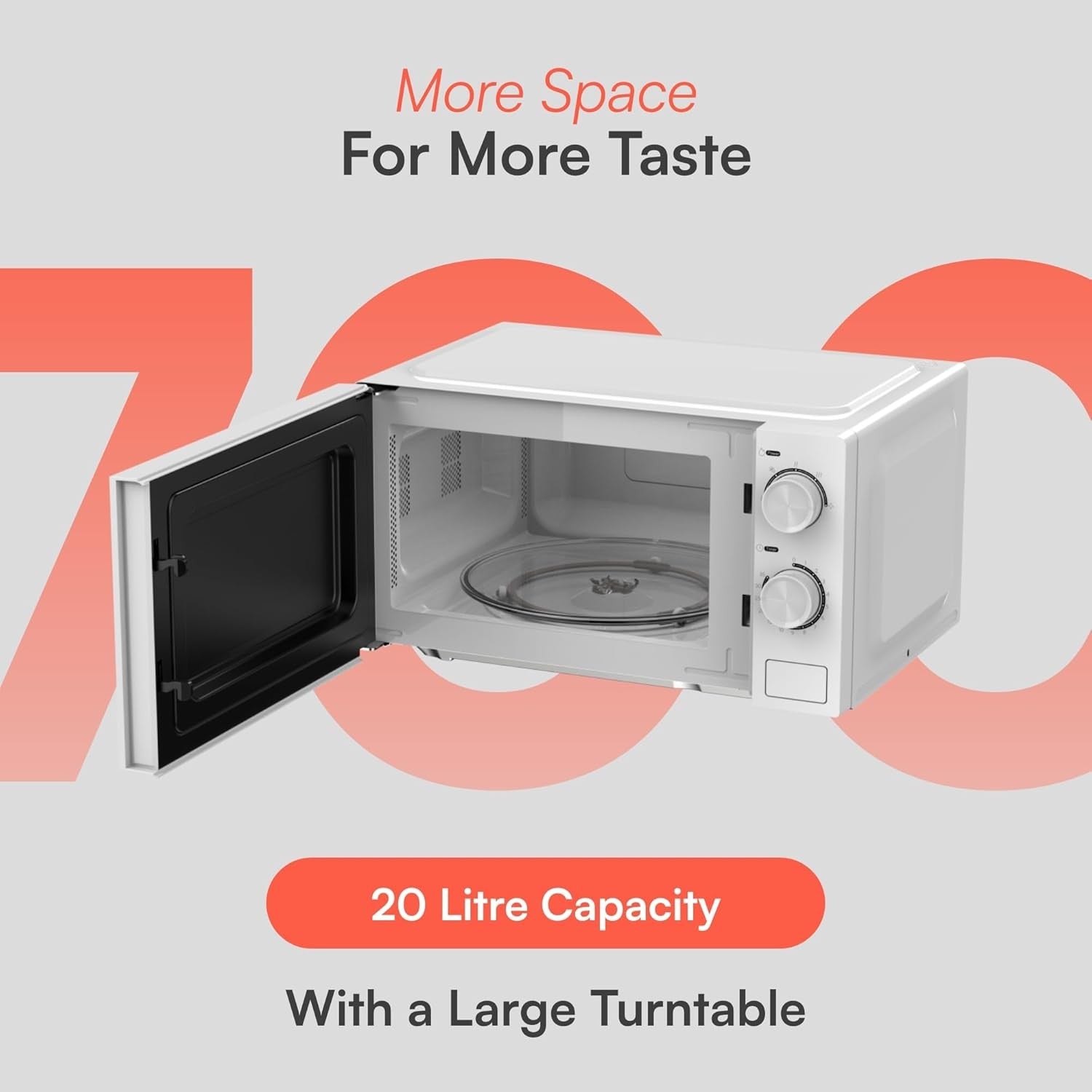 20L Freestanding Microwave 700W 5 Power Modes Quick Defrost White