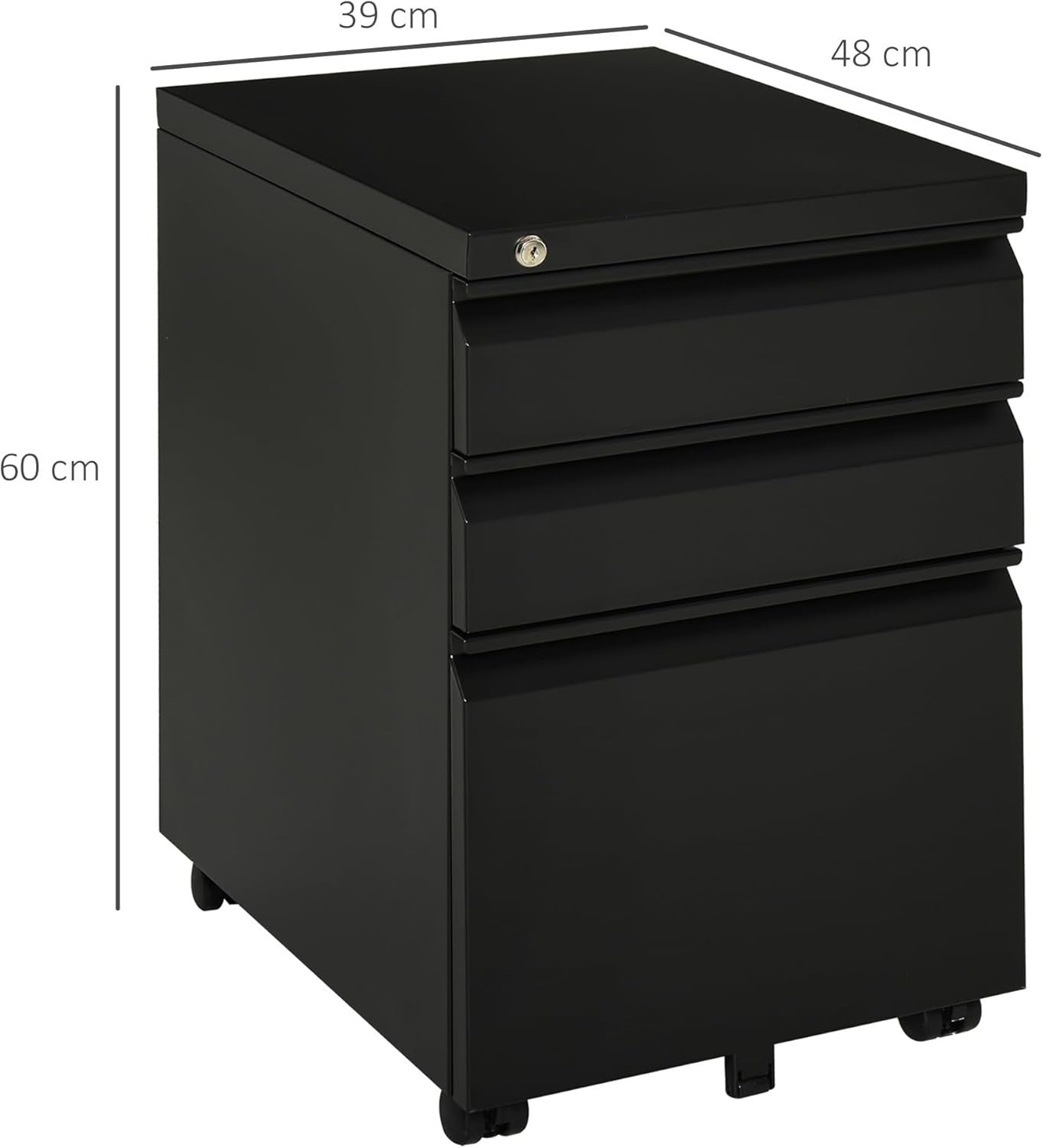 3 Drawer Mobile Filing Cabinet with Lock Under Desk Office Storage Black
