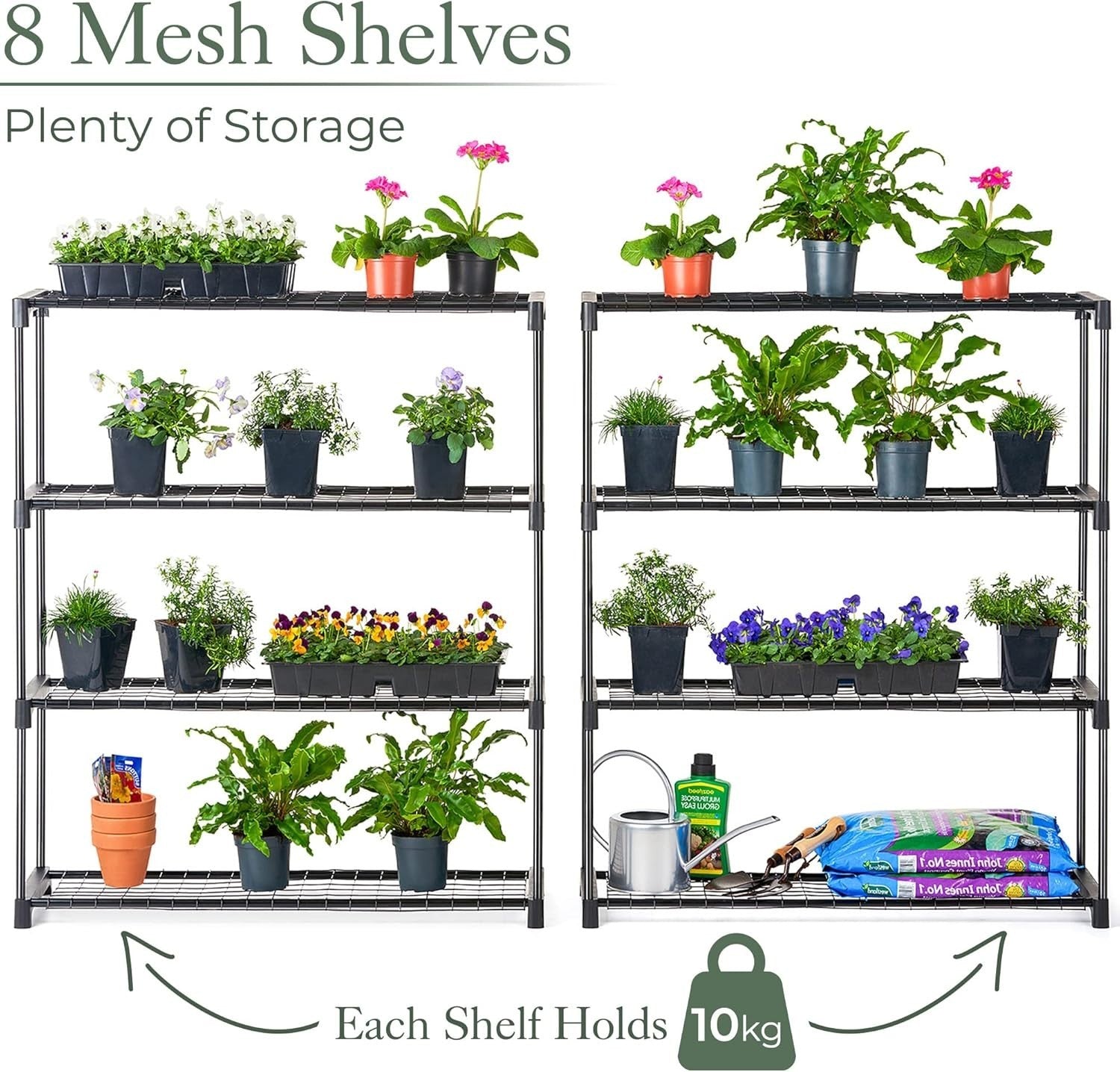 Double 4 Tier Metal Garden Shelving Rack Plant Stand Rust Resistant 107x90x30cm