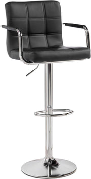 Black PU Leather Bar Stool Adjustable Height 360° Swivel with Armrest