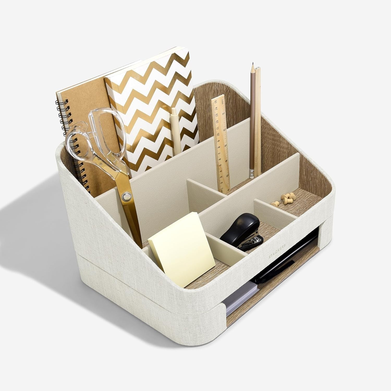 Stackable Desk Organiser & Letter Tray | Linen Office Storage, 5 Compartments