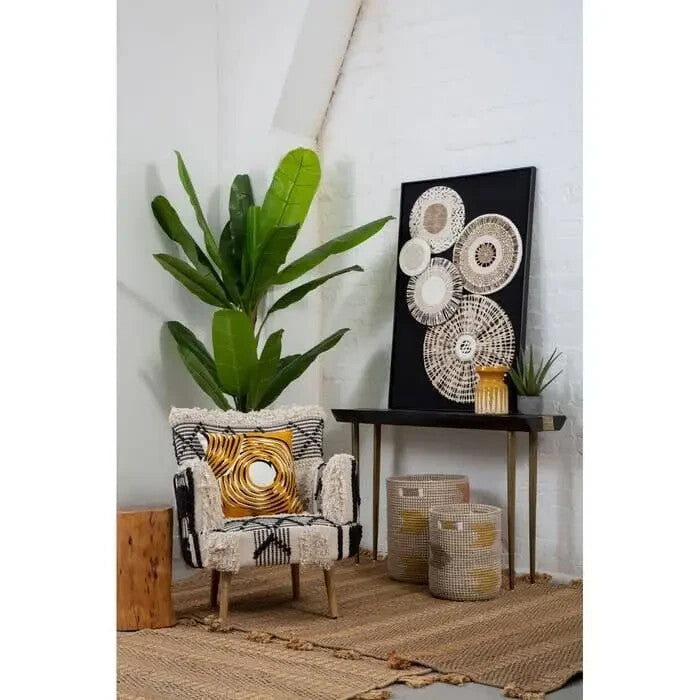 Shaggy Accent Armchair Boho Faux Fur Chair Wood Legs Vintage Statement