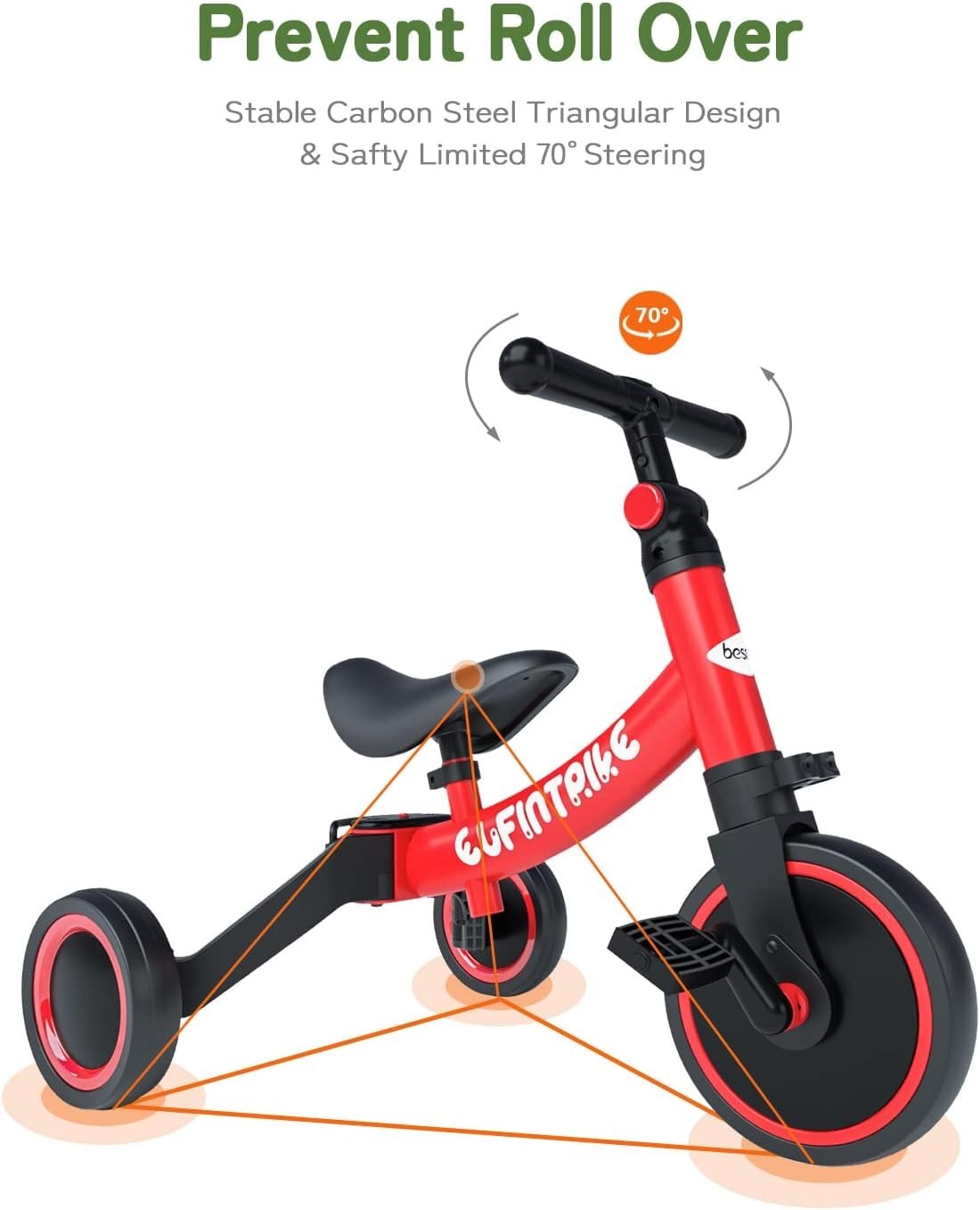 5 In 1 Toddler Tricycle Balance Bike Kids Ride On Removable Pedals Red