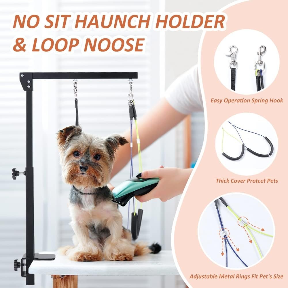 Dog Grooming Arm Clamp Adjustable w Hammock Harness No Sit Holder