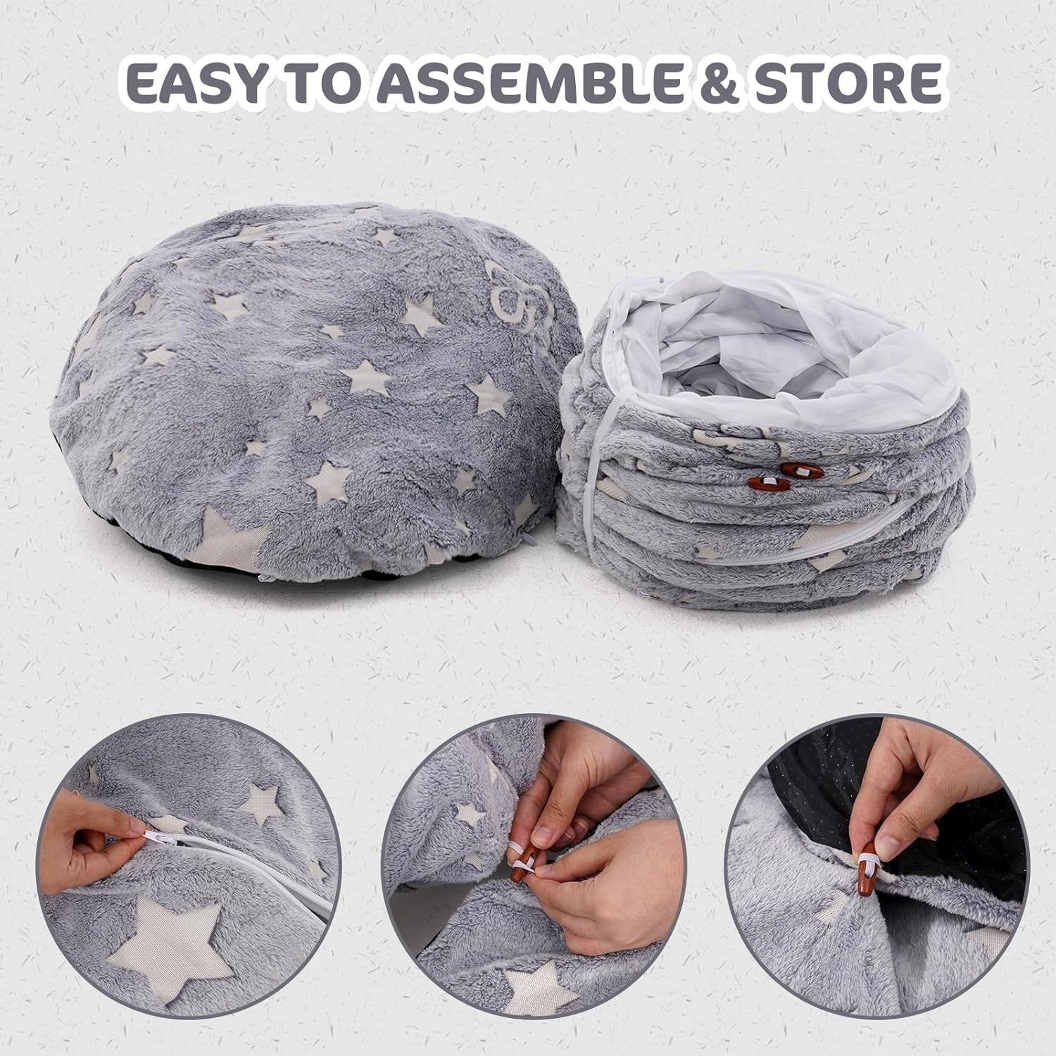 Cat Tunnel Bed 90cm Fluffy Donut Cave Toy Large Indoor Pet Tunnel