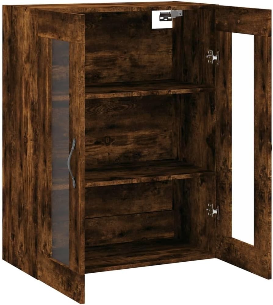Wall-Mounted Smoked Oak Storage Cabinet with 3 Doors & Stylish Handles