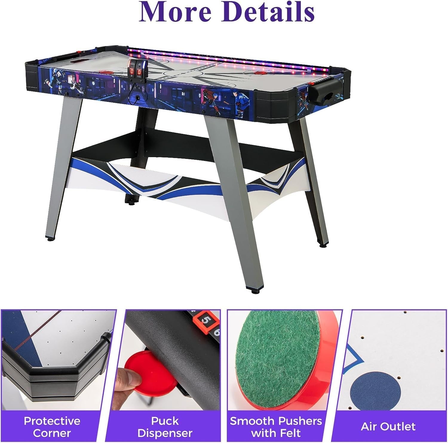 54 Inch Air Hockey Table LED Light Up 12V Motor Arcade Game Indoor
