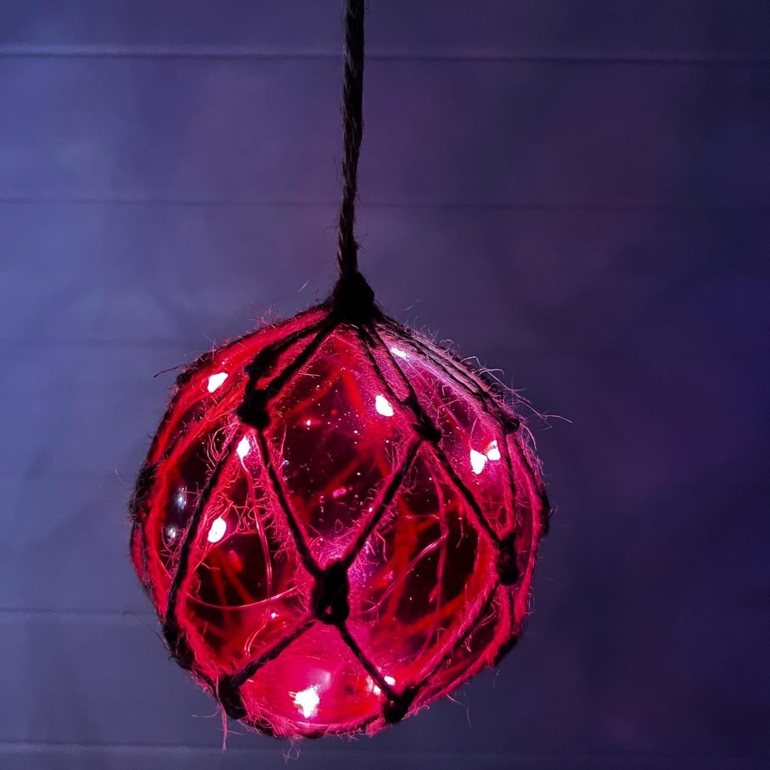 Red Glass Fishing Buoy Light LED Nautical Hanging Lamp Coastal Home Decor 10cm
