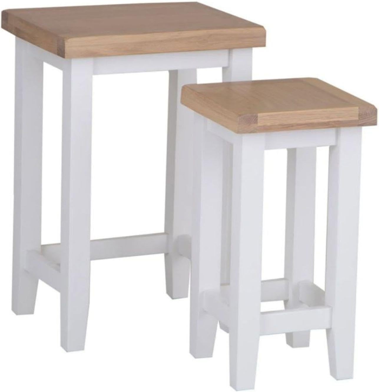 Nest of 2 Side Tables White Wood Square Oak Veneer Top Living Room End Coffee