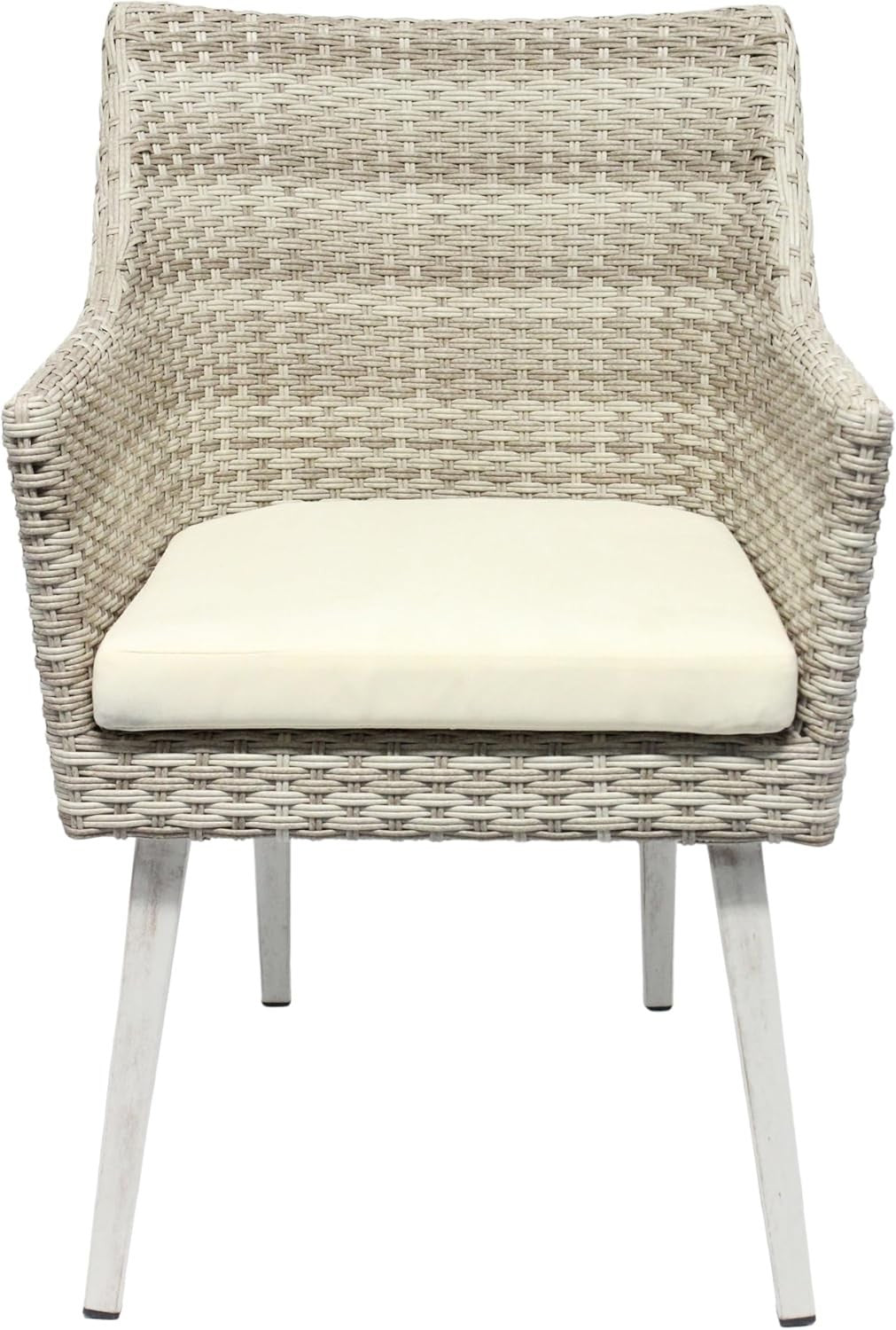 Indoor Rattan Dining Armchair With Cushion Modern Woven Seat Solid Legs