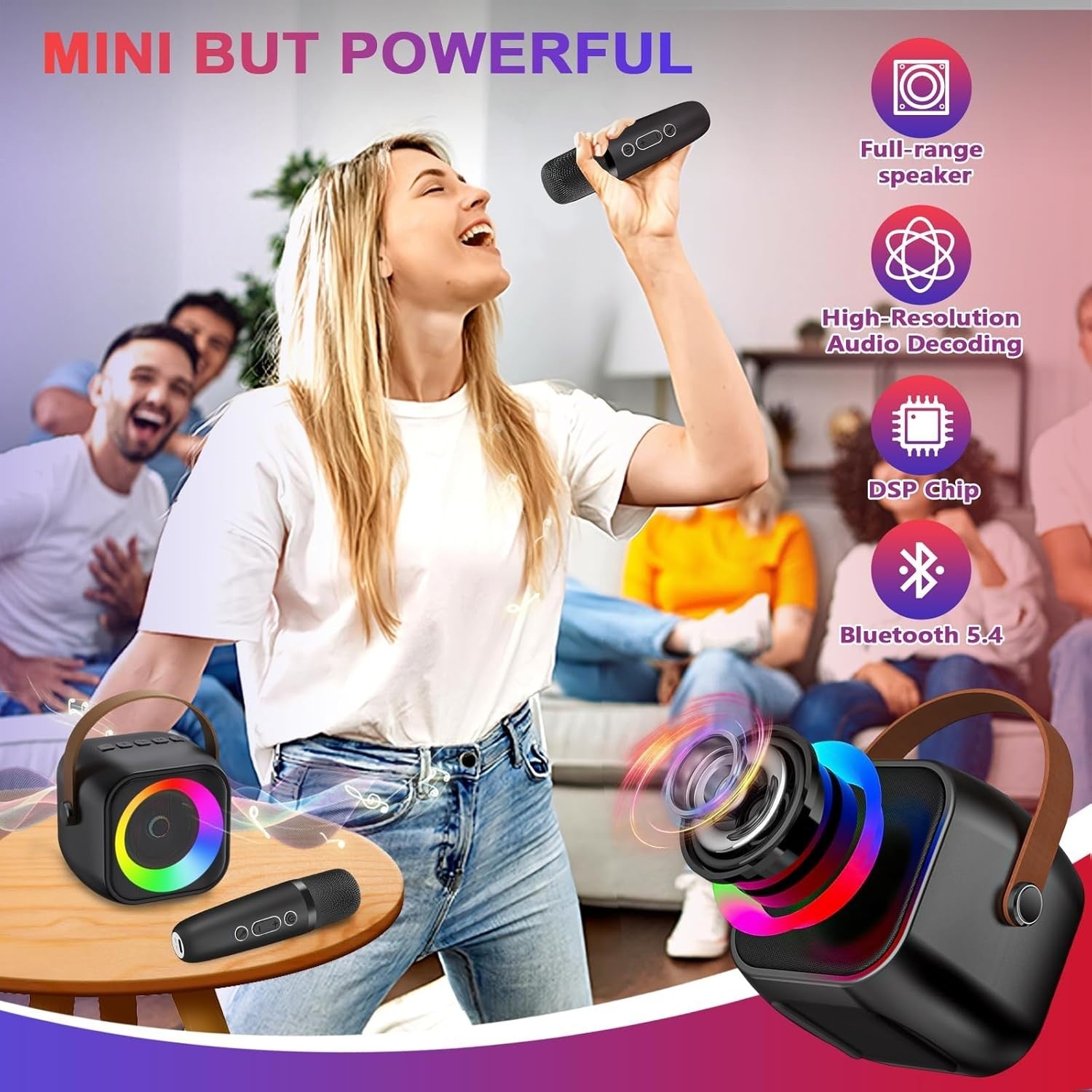 Kids Bluetooth Karaoke Speaker with 2 Wireless Mics & Voice Effects