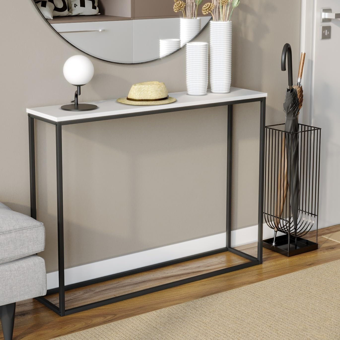 Wooden Hallway Console Table with Metal Legs – Modern Industrial Storage