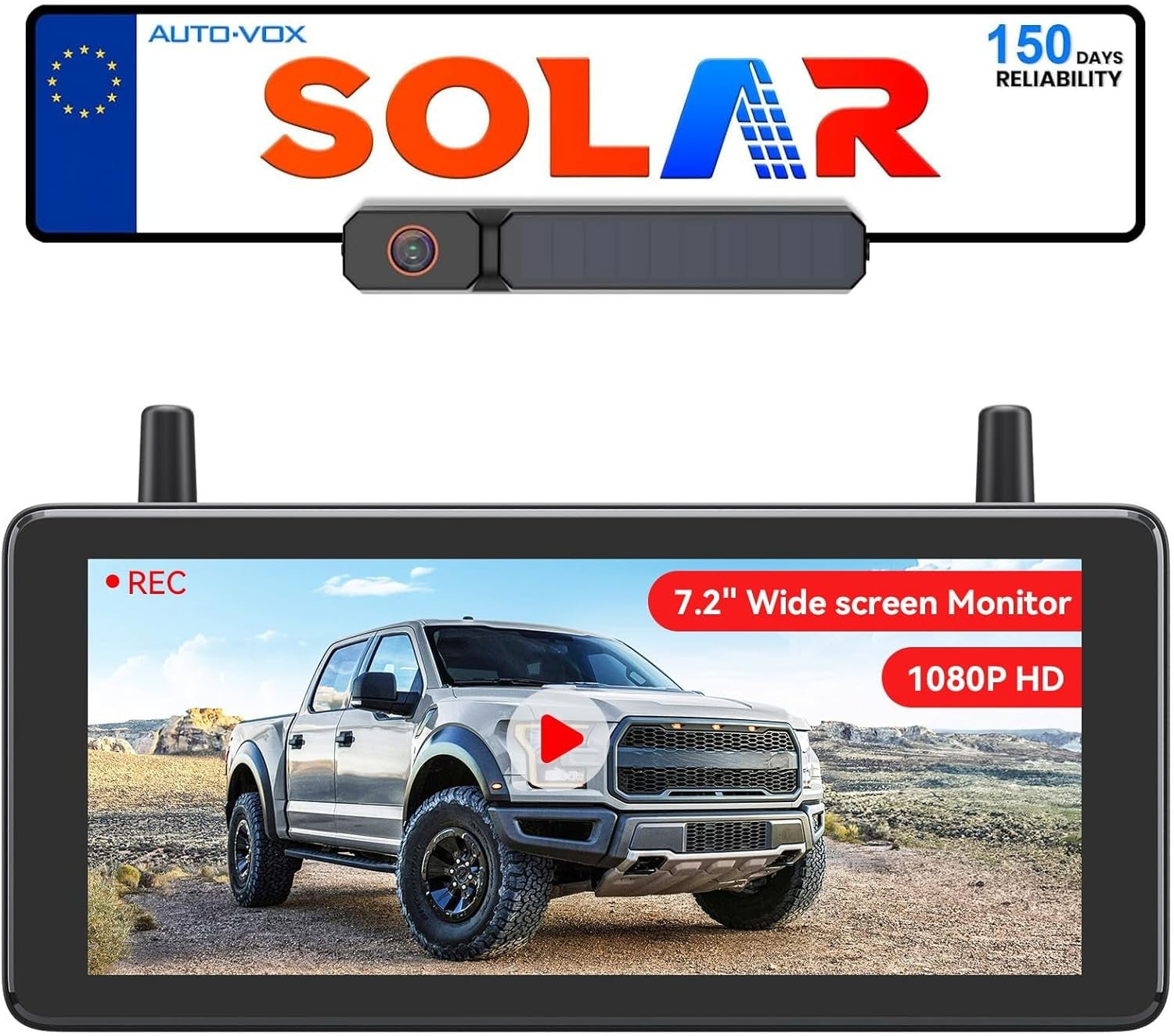 7.2" Solar Wireless Reversing Camera DVR HD 1080P Backup Kit