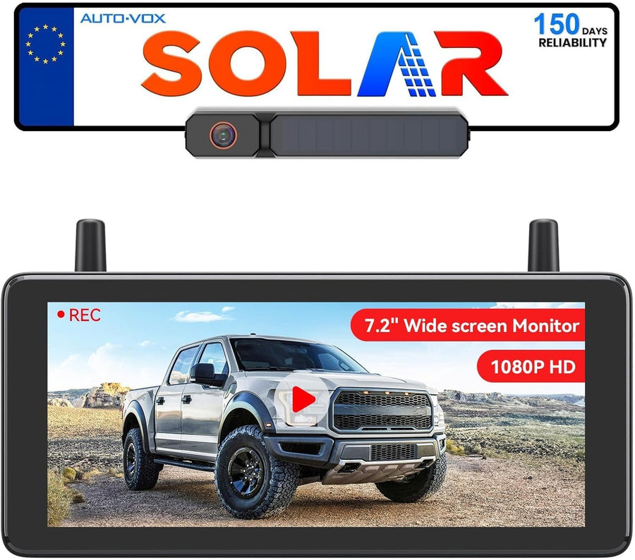 7.2" Solar Wireless Reversing Camera DVR HD 1080P Backup Kit