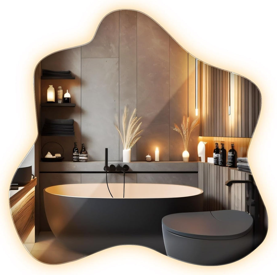 LED Illuminated Wavy Wall Mirror 77x76 cm Warm Light Modern Decor