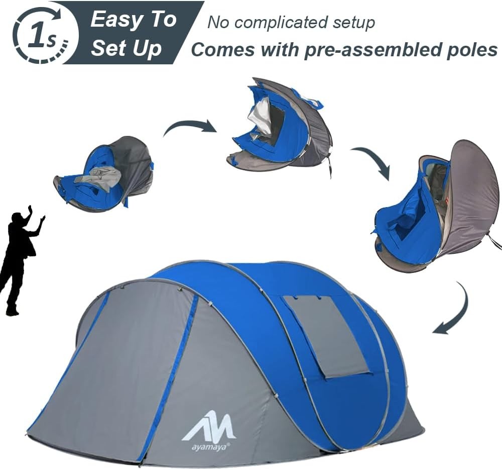 4-6 Person Pop Up Camping Tent Waterproof 4 Season 5 Windows