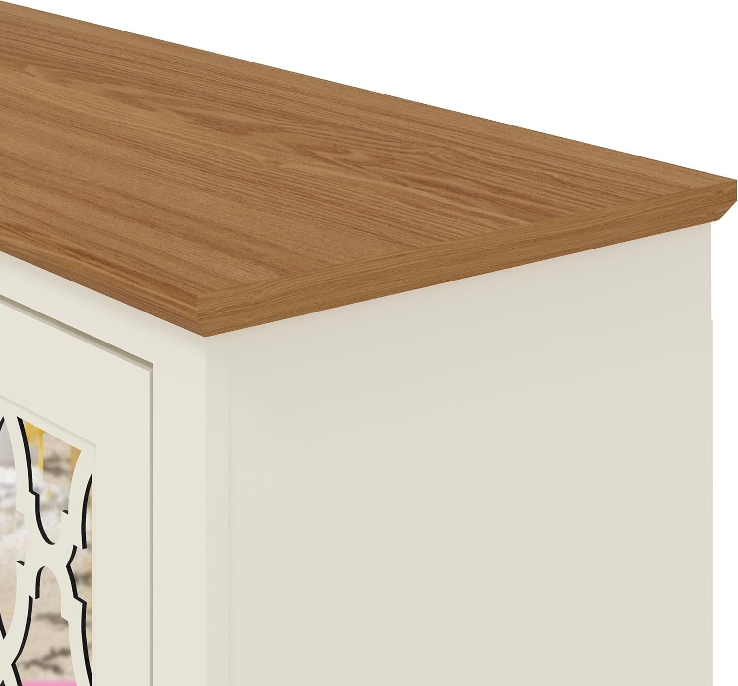 Ivory Oak 3 Door Sideboard Storage Cabinet Adjustable Shelves Durable Wood