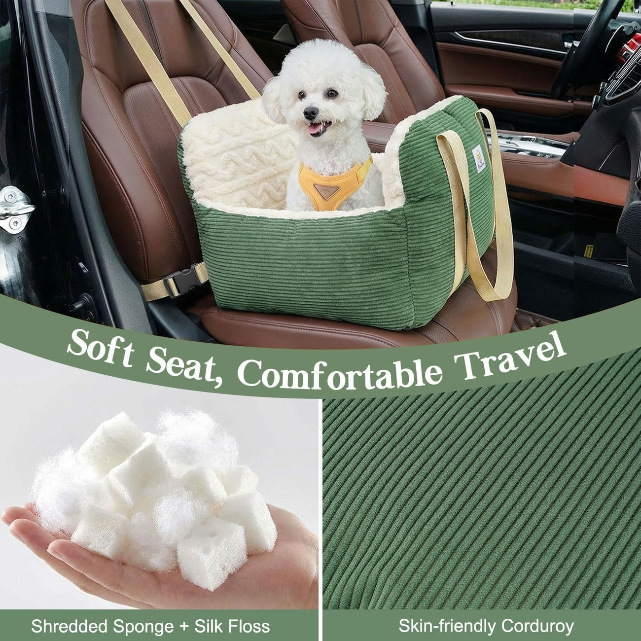 Memory Foam Dog Booster Car Seat Pet Travel Bed Safety Leash 25lb