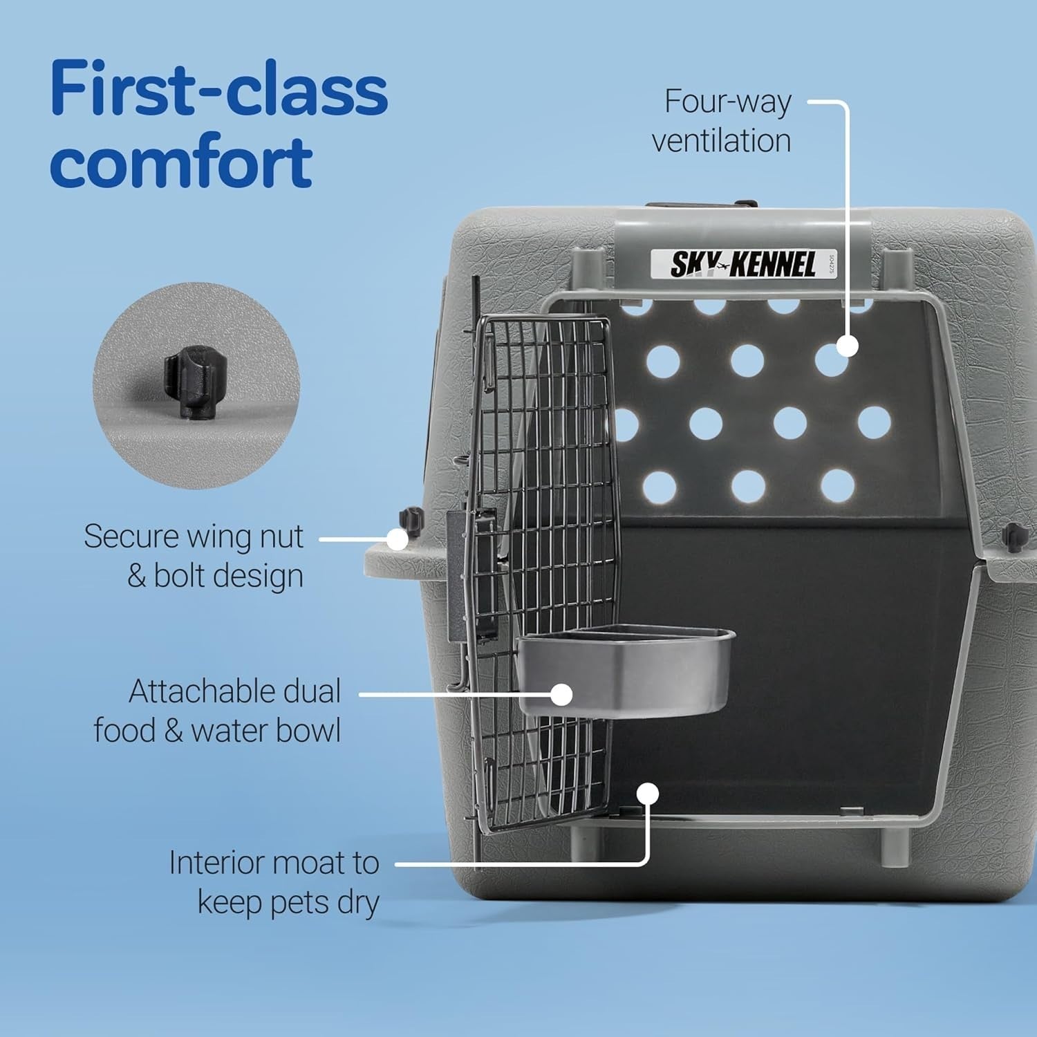 Hard Plastic Pet Carrier with Secure Doors for Safe Travel, Grey