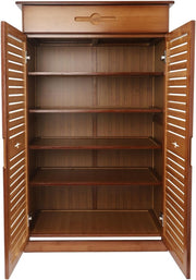 Dustproof 5-Tier Bamboo Shoe Cabinet with Drawer & Doors, Adjustable Storage