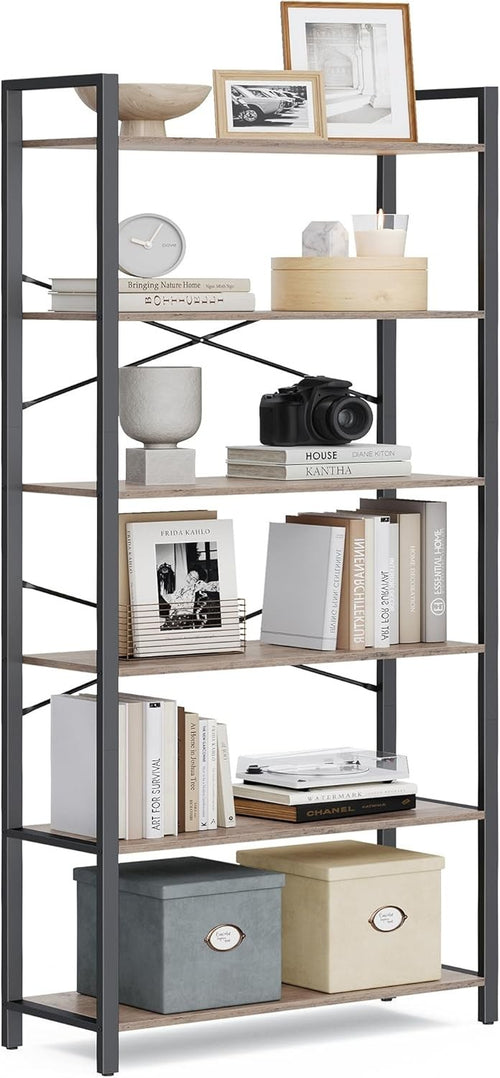 6-Tier Industrial Bookshelf 30x80x186 cm Heavy Duty Storage Unit