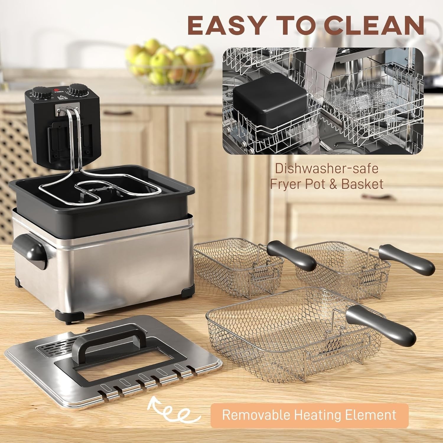 5L Deep Fat Fryer 2000W Stainless Steel Adjustable Temp Timer Viewing Window