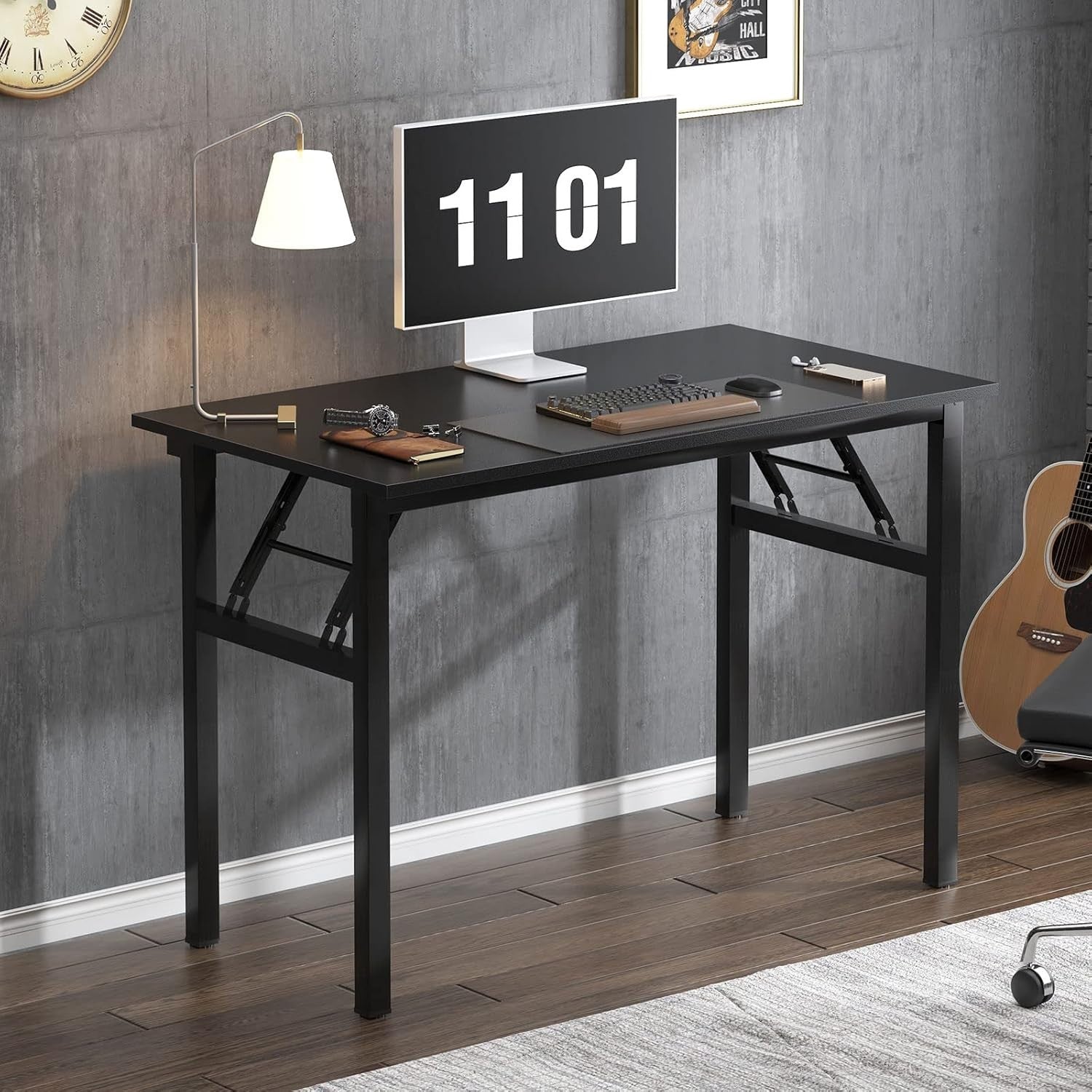 Black Folding Computer Desk No Assembly Compact Home Office Work Table