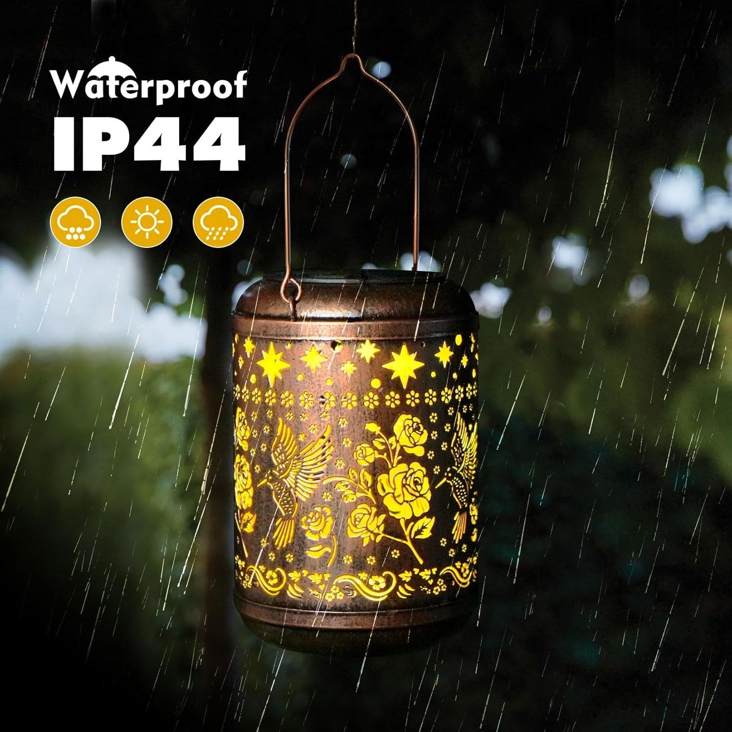 2-Pack Solar Hummingbird Lanterns Bronze LED Garden Lights