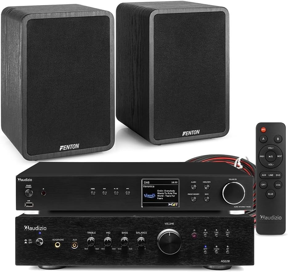 Bluetooth WiFi Bookshelf Stereo System DAB+ HiFi Internet Radio Optical Input