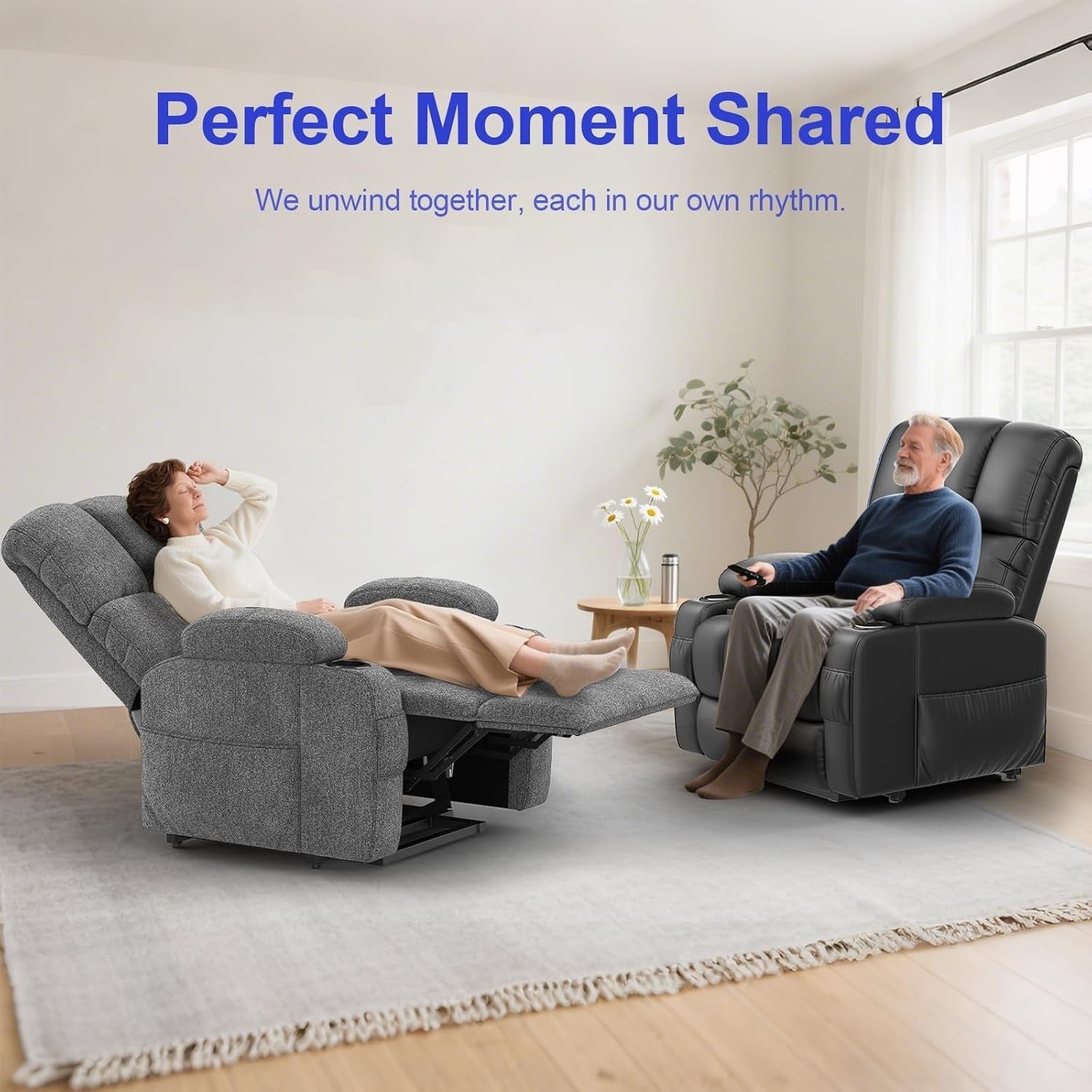 Lift Recliner Chair Elderly Massage Heat Power Assist USB Cup Holders PU Black