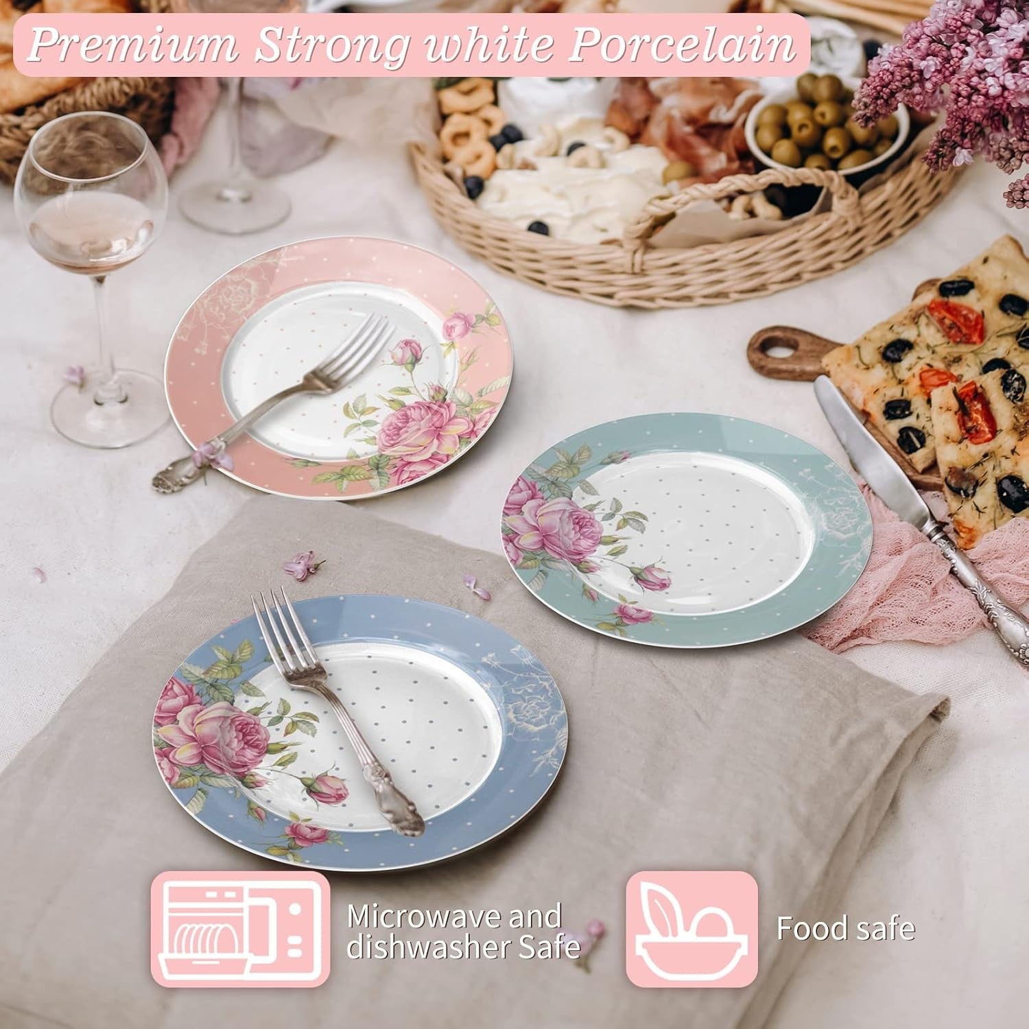 Vintage Floral Cake Plates Set of 4 Dessert Tea Plates 7.5in Gift Box